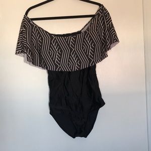 One piece off the shoulder swim suit